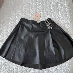 Superdown  Leather A-Line Skirt with Buckle Detail